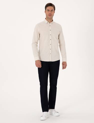 Bej Slim Fit Uzun Kollu Gömlek