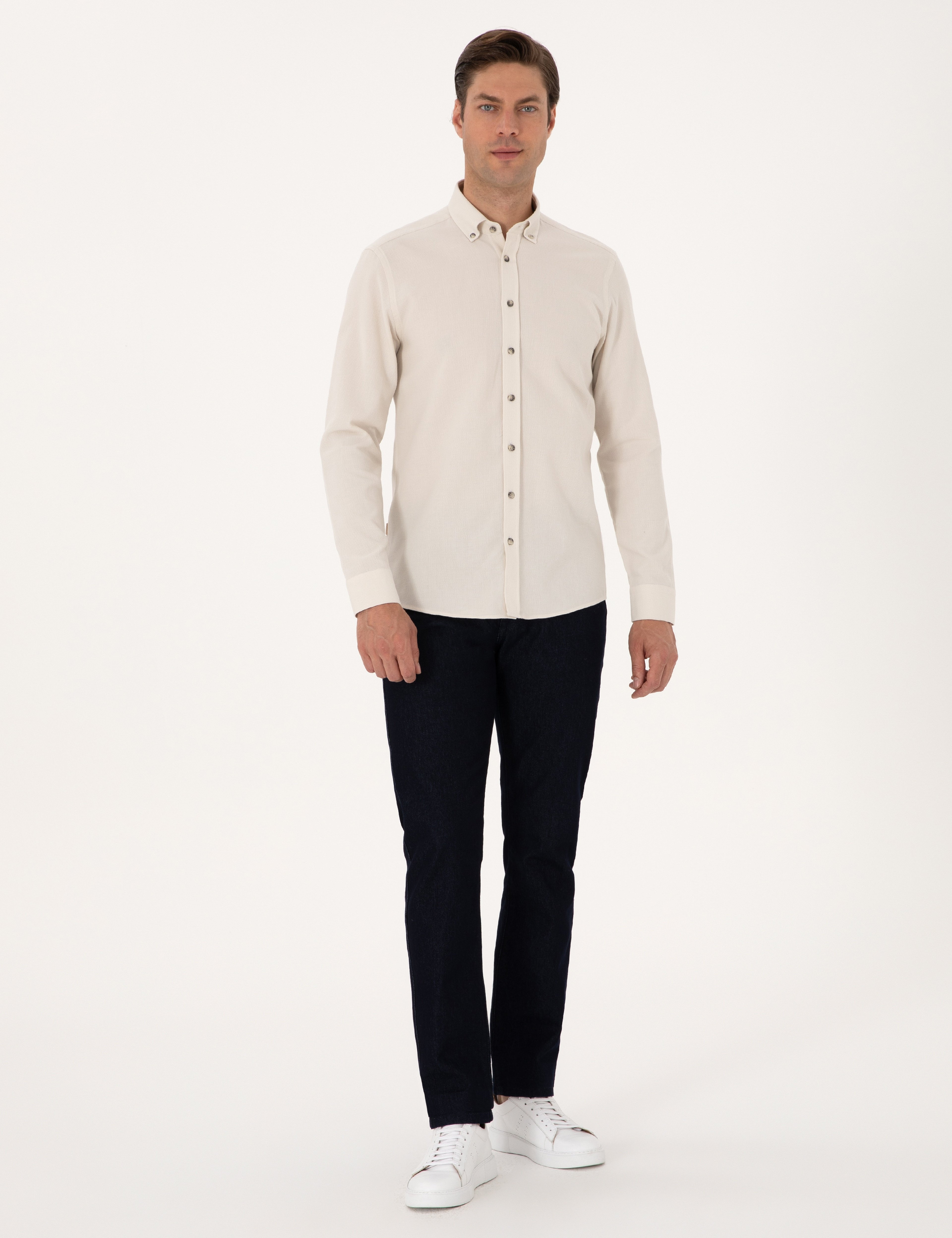 Bej Slim Fit Uzun Kollu Gömlek