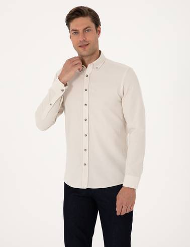 Bej Slim Fit Uzun Kollu Gömlek