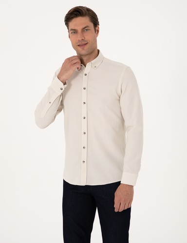 Bej Slim Fit Uzun Kollu Gömlek