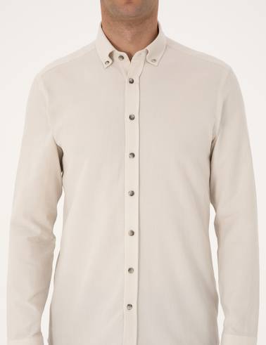 Bej Slim Fit Uzun Kollu Gömlek