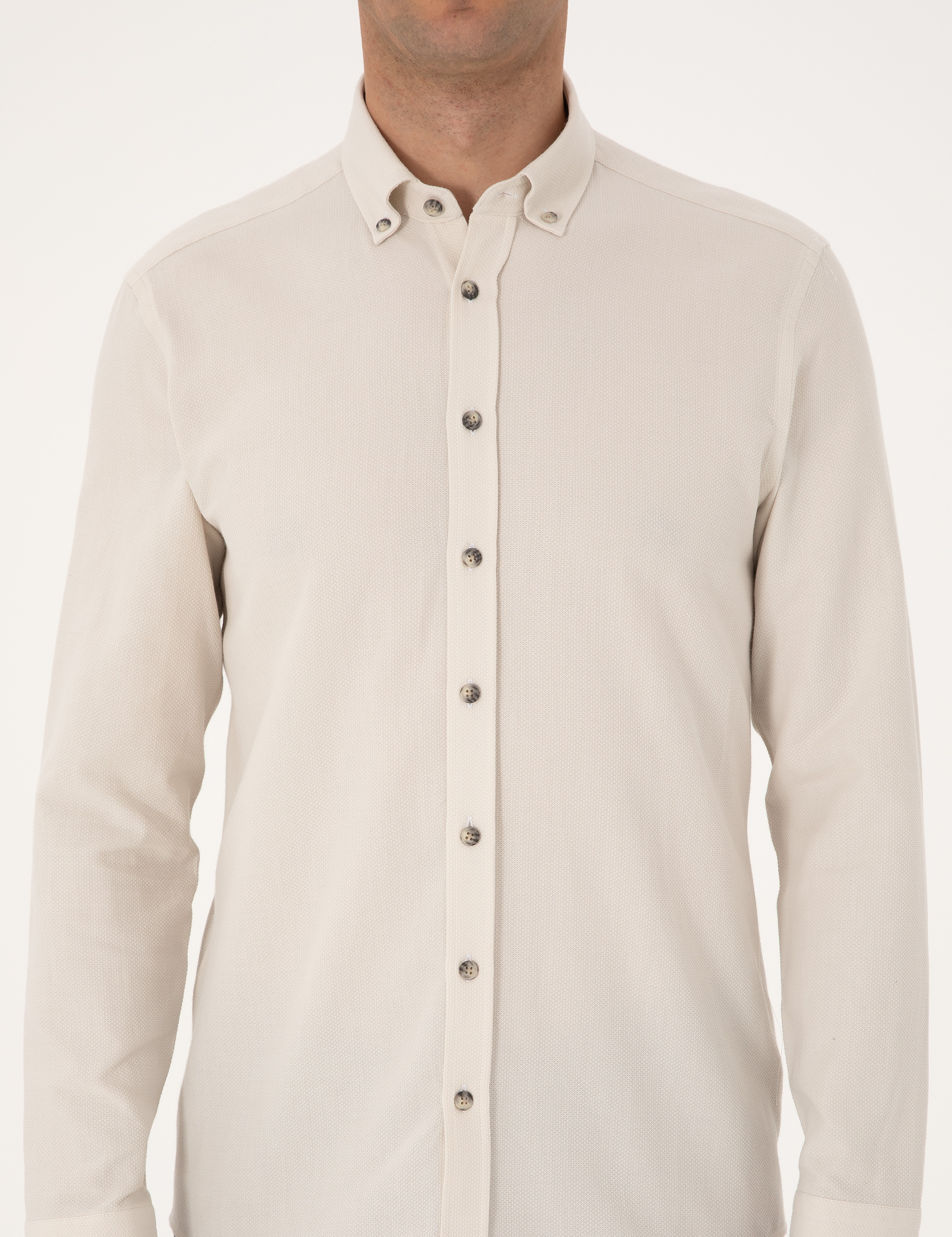 Bej Slim Fit Uzun Kollu Gömlek - Image 6