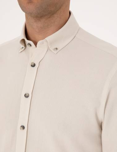 Bej Slim Fit Uzun Kollu Gömlek