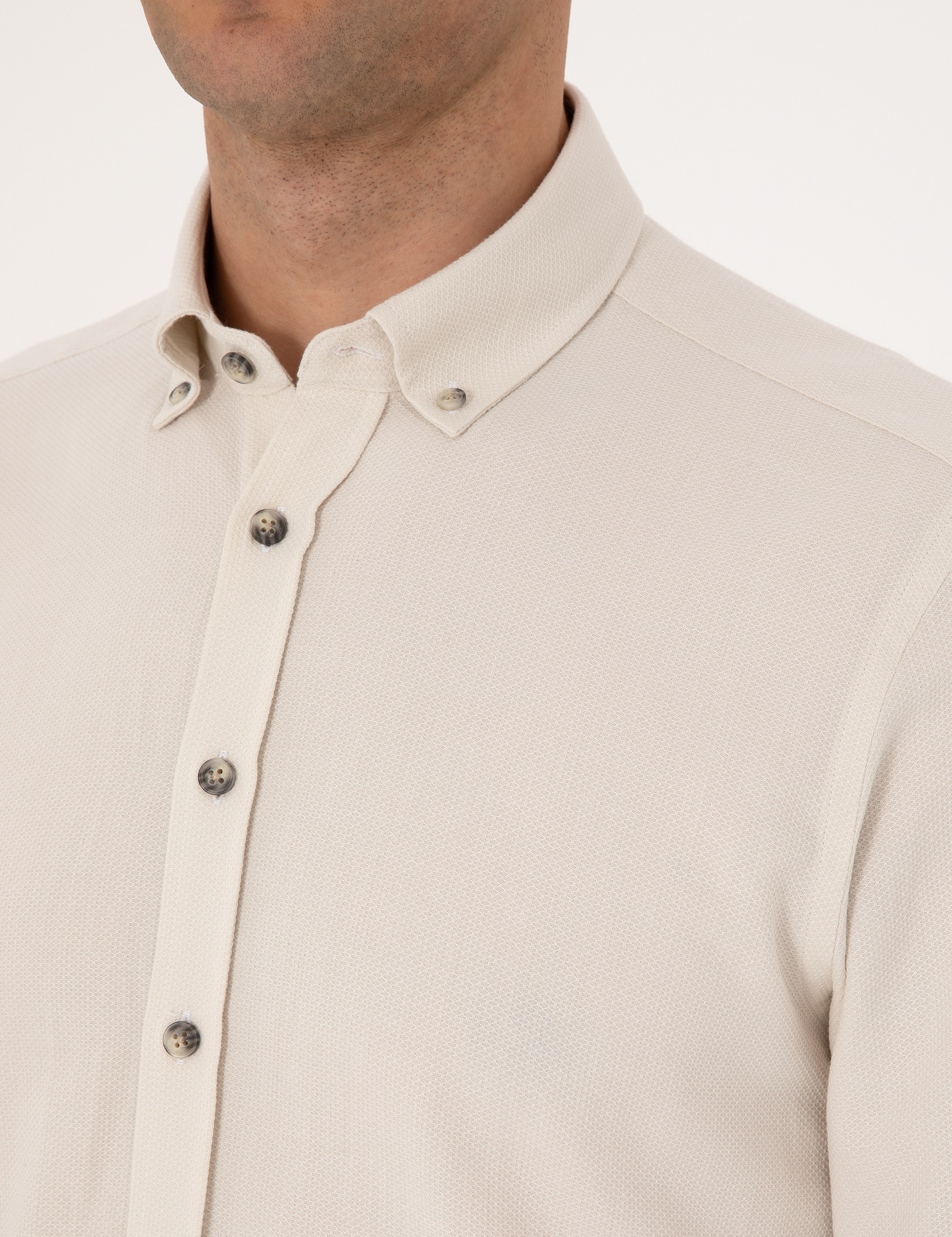 Bej Slim Fit Uzun Kollu Gömlek - Image 7