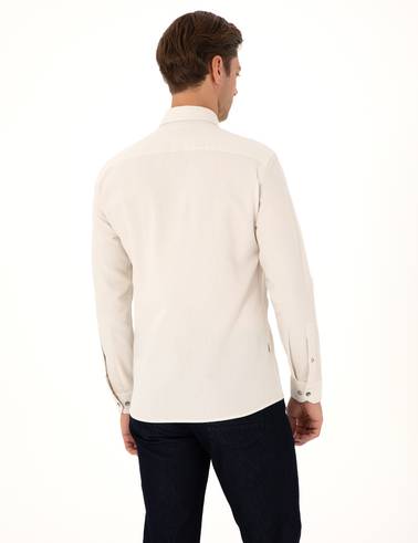 Bej Slim Fit Uzun Kollu Gömlek