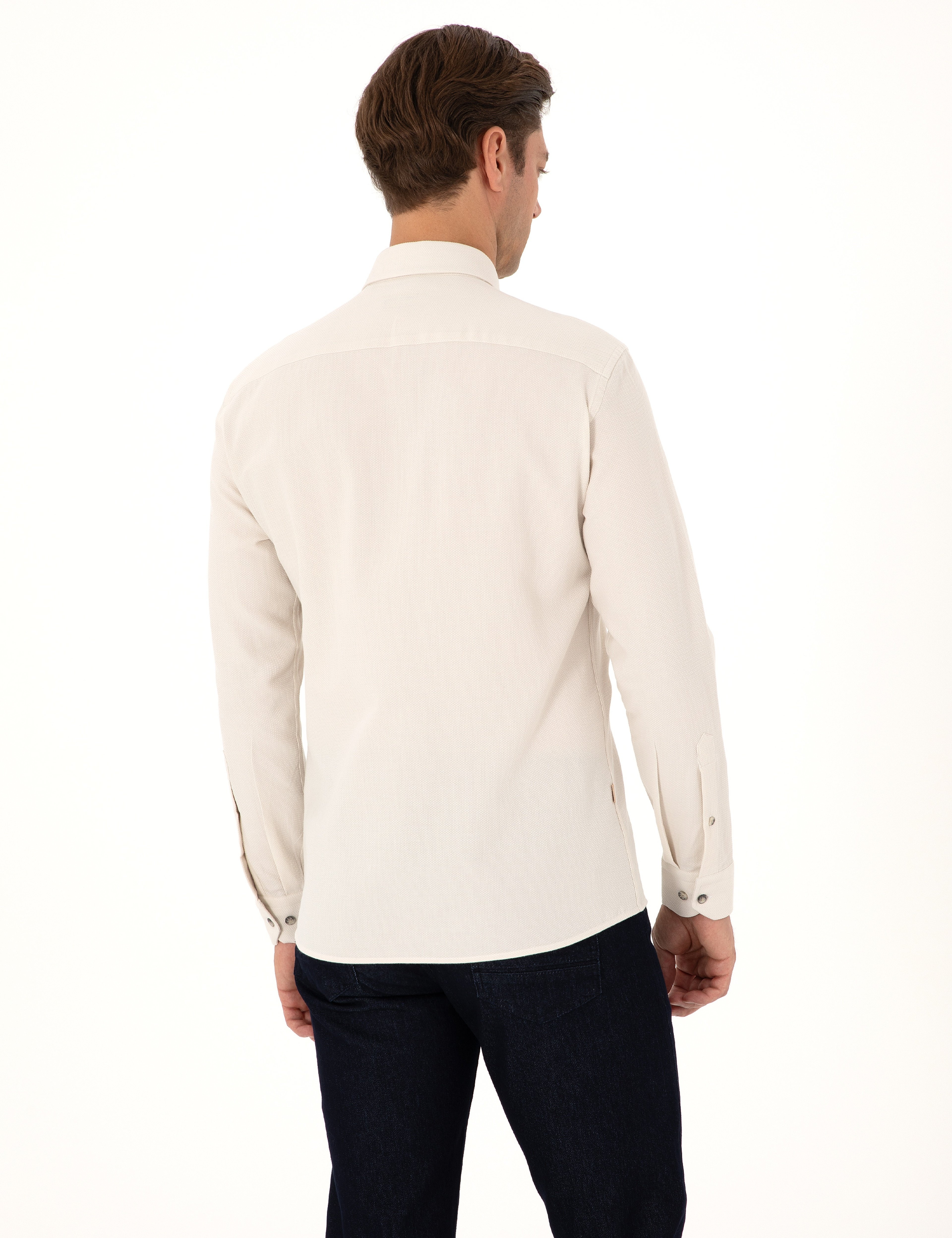 Bej Slim Fit Uzun Kollu Gömlek