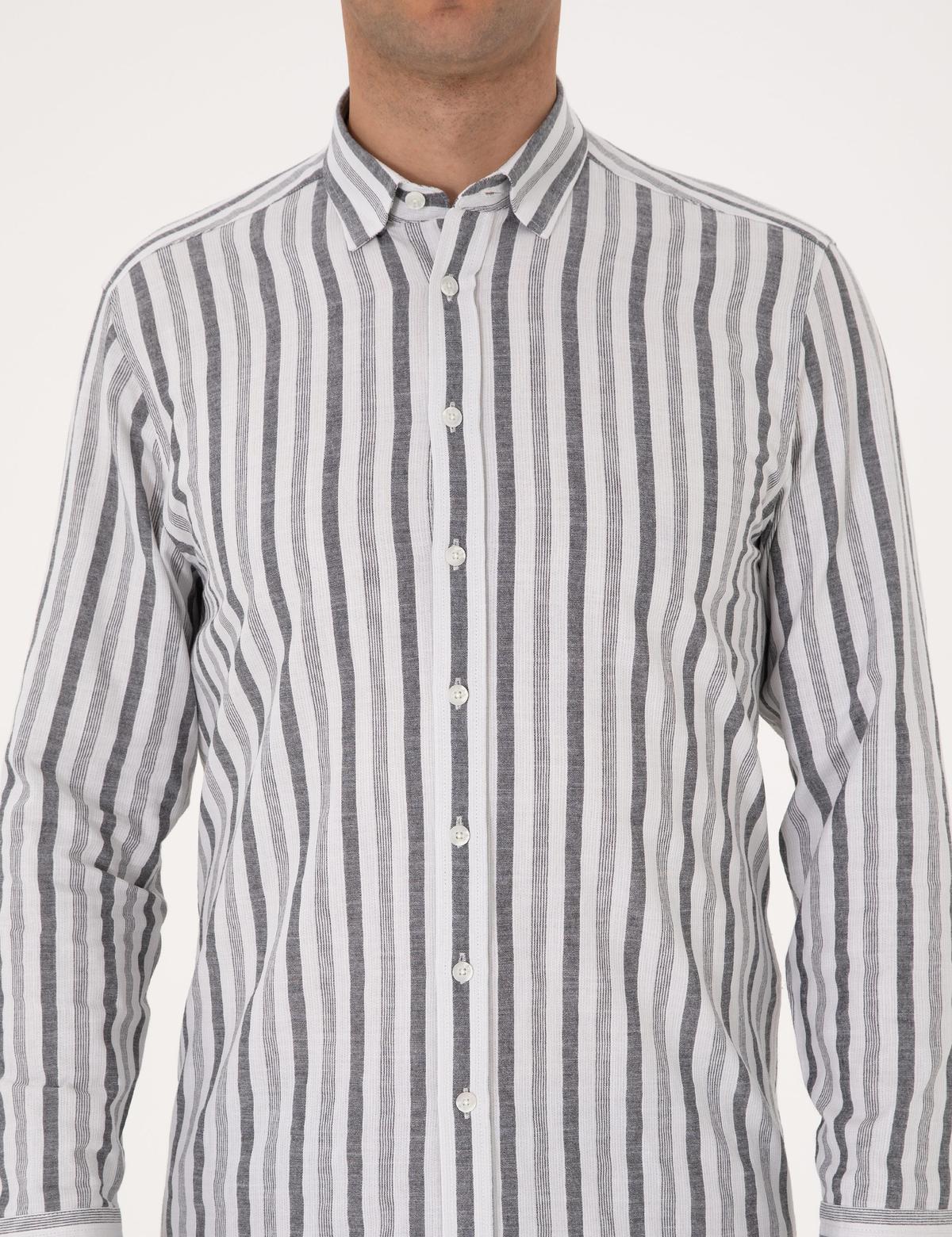 Siyah Regular Fit Çizgili Uzun Kollu Gömlek - 50312269001