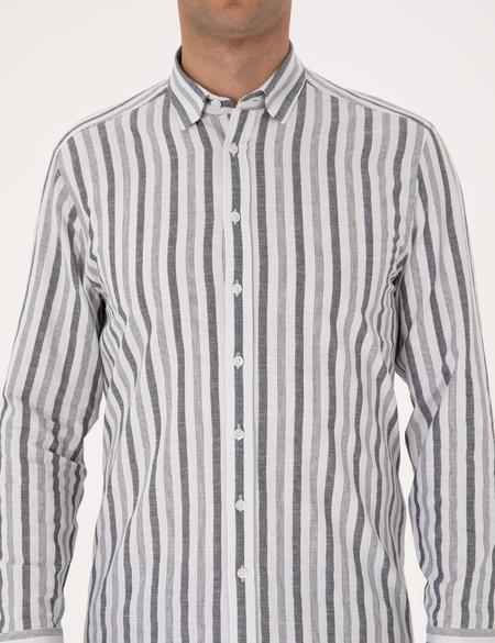 Siyah Regular Fit Çizgili Uzun Kollu Gömlek - 50312269001