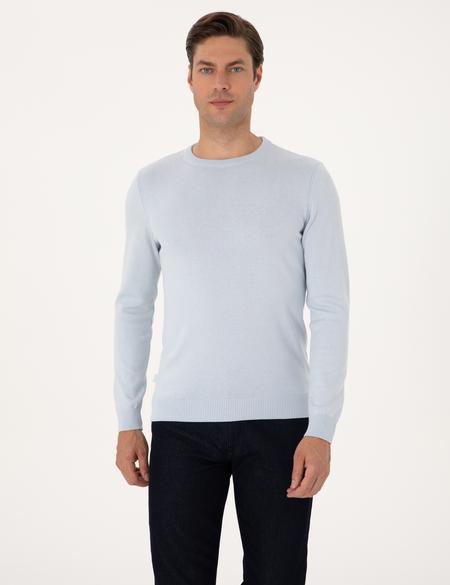 Açık Mavi Slim Fit Bisiklet Yaka Basic Triko Kazak - 50315509007