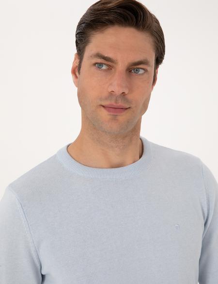 Açık Mavi Slim Fit Bisiklet Yaka Basic Triko Kazak - 50315509007