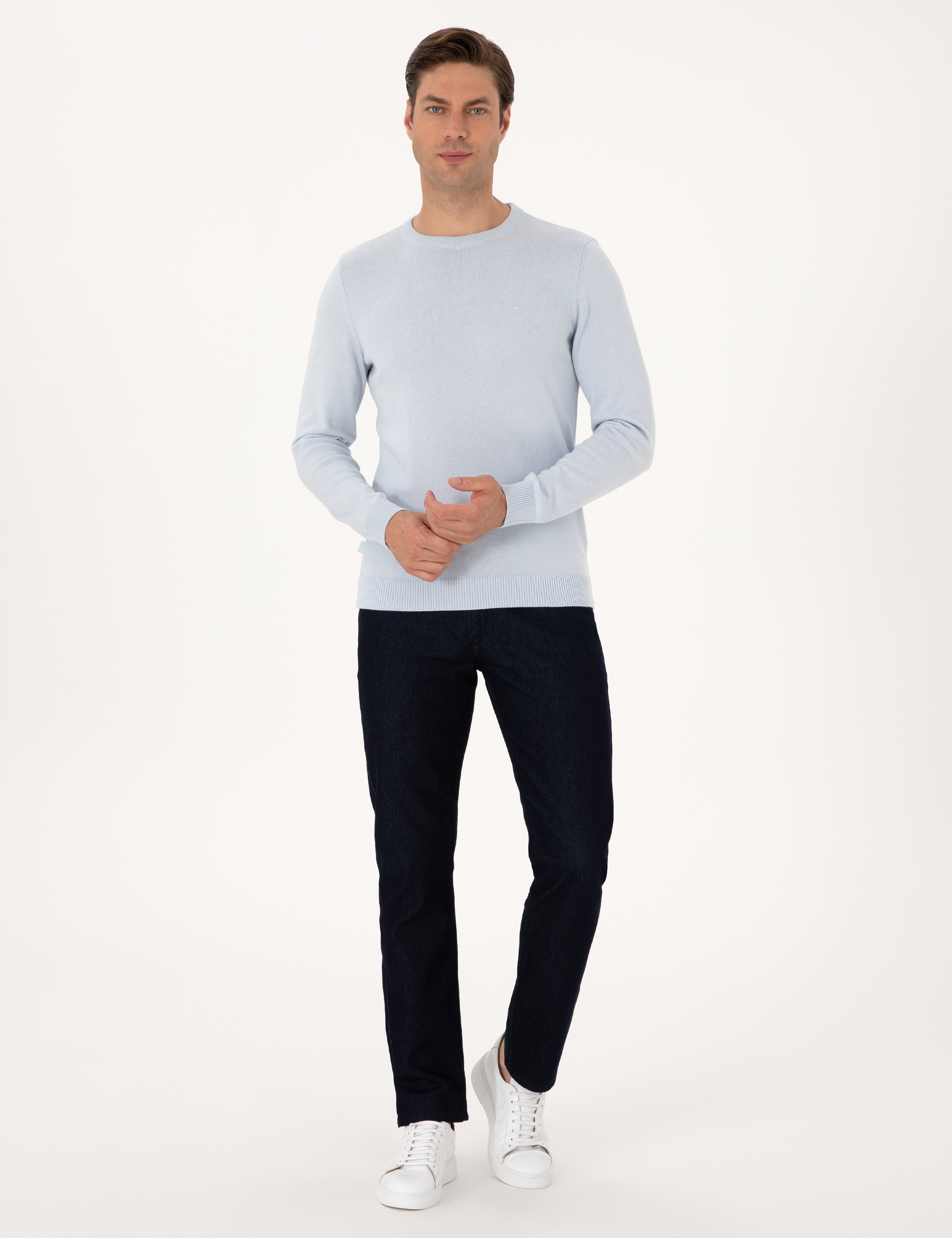 Açık Mavi Slim Fit Bisiklet Yaka Basic Triko Kazak - Image 4