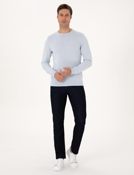 Açık Mavi Slim Fit Bisiklet Yaka Basic Triko Kazak - 50315509007