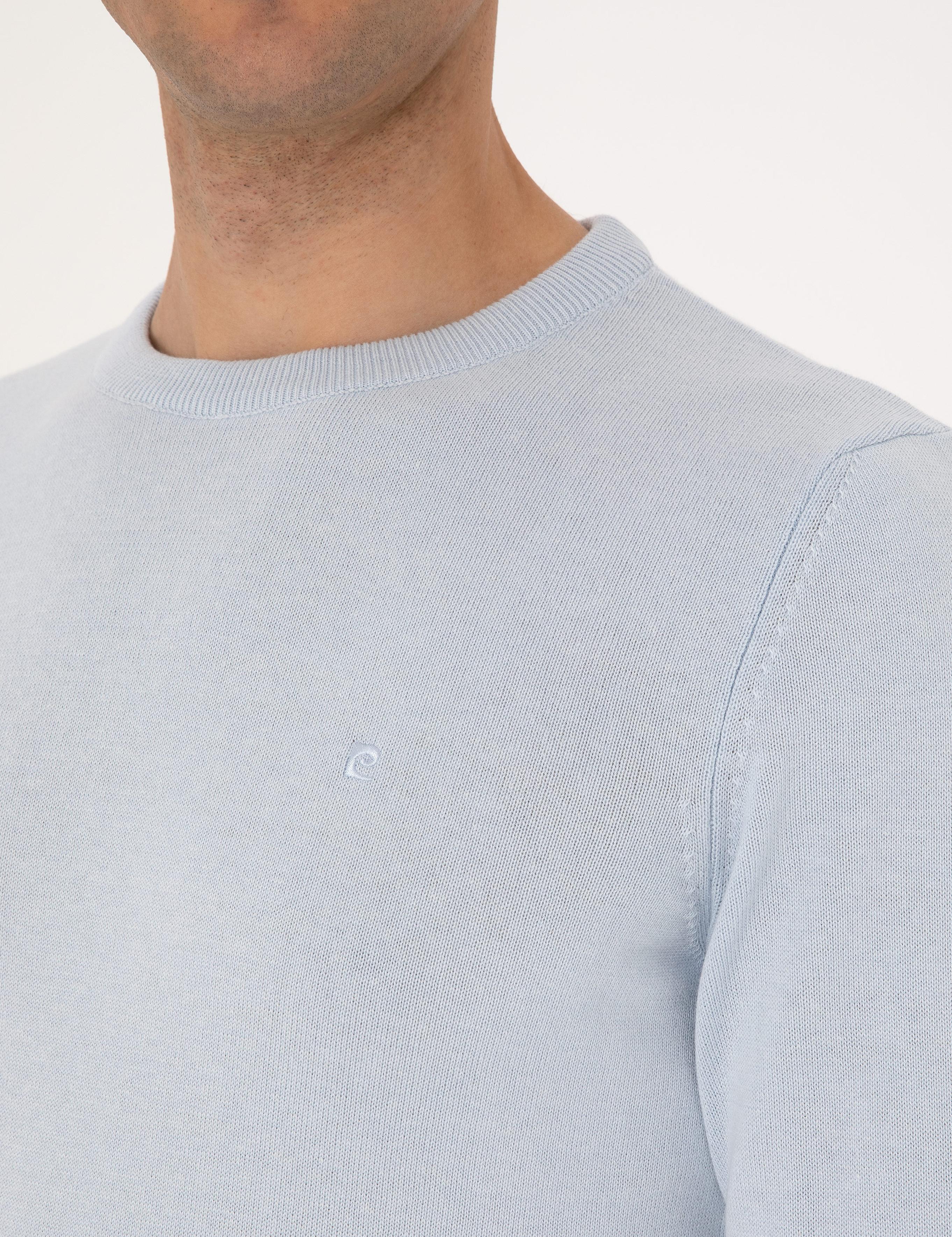 Açık Mavi Slim Fit Bisiklet Yaka Basic Triko Kazak