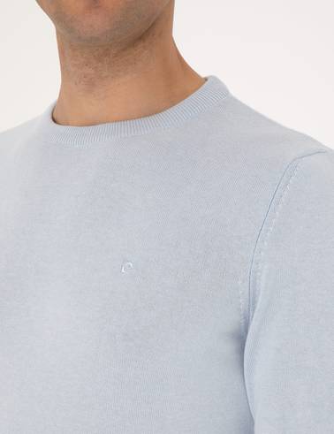 Açık Mavi Slim Fit Bisiklet Yaka Basic Triko Kazak