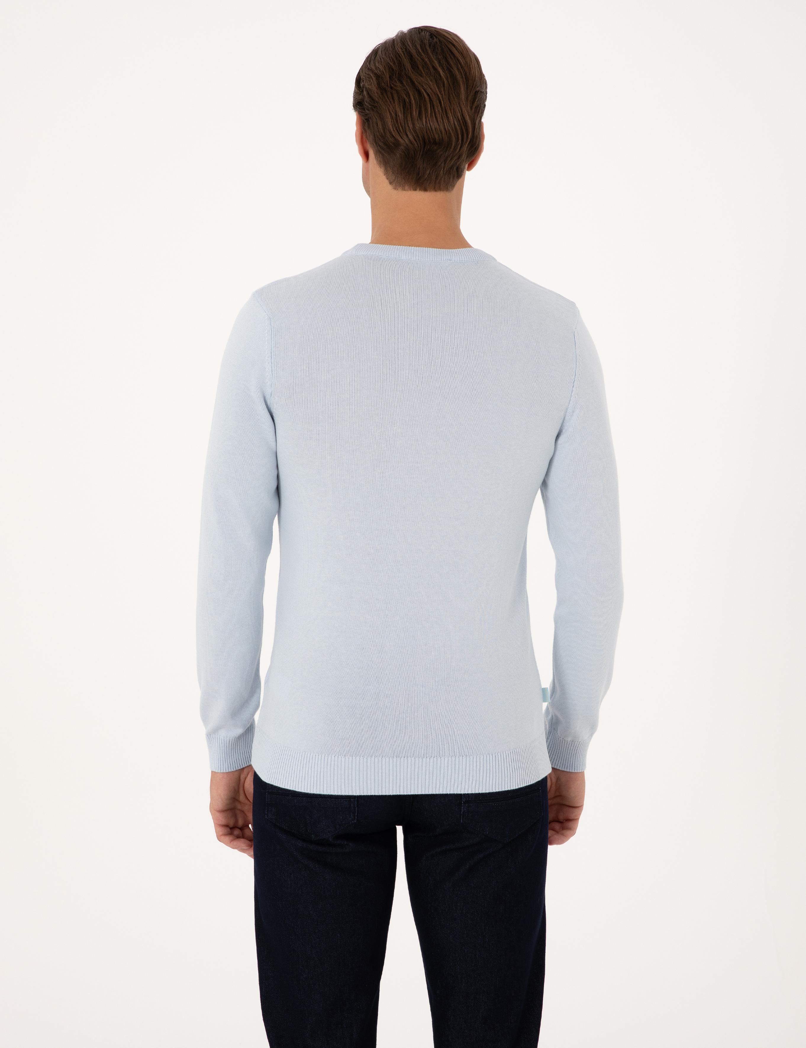 Açık Mavi Slim Fit Bisiklet Yaka Basic Triko Kazak