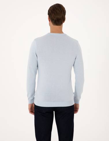 Açık Mavi Slim Fit Bisiklet Yaka Basic Triko Kazak