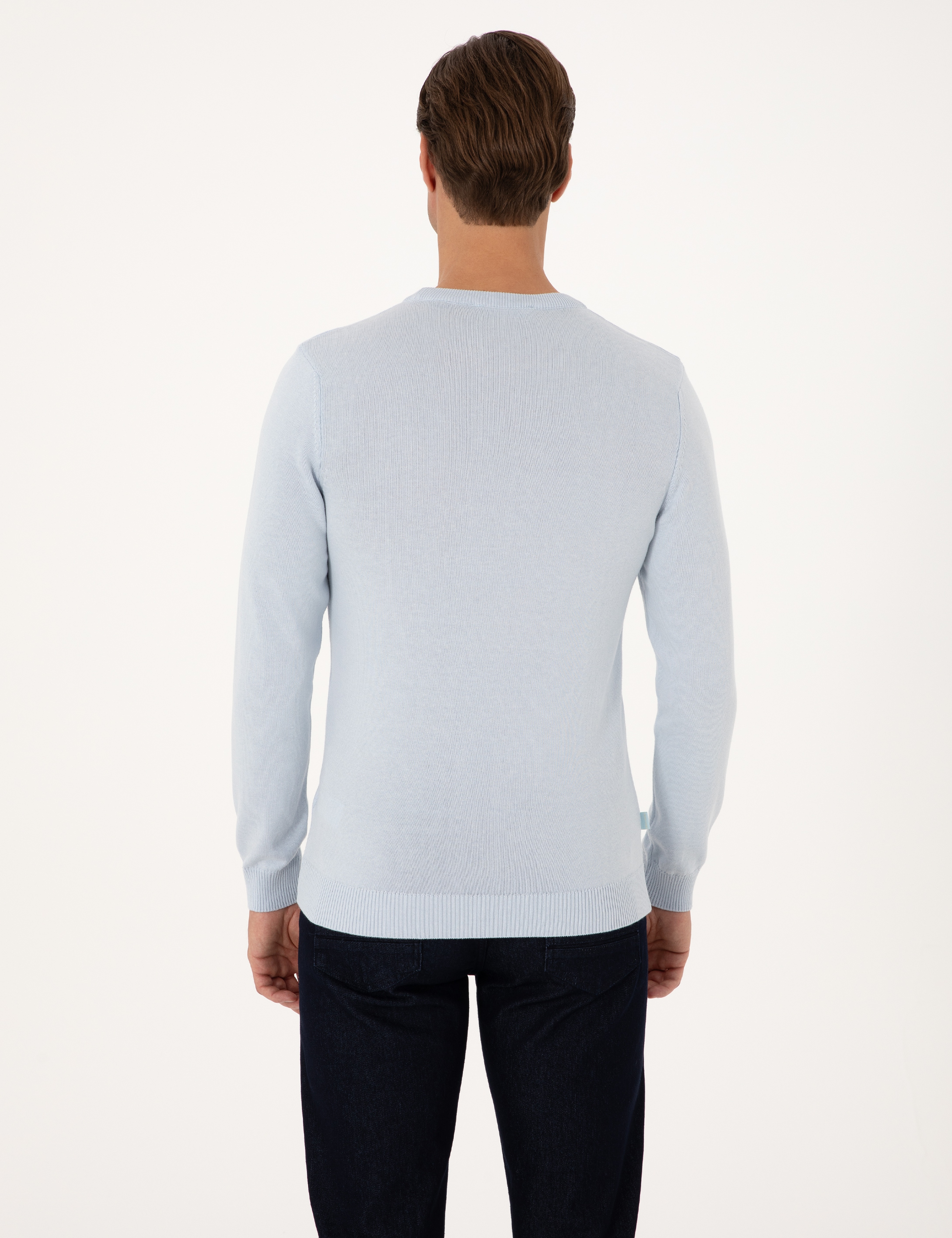 Açık Mavi Slim Fit Bisiklet Yaka Basic Triko Kazak - Image 5