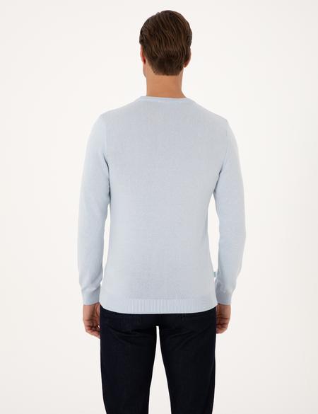 Açık Mavi Slim Fit Bisiklet Yaka Basic Triko Kazak - 50315509007