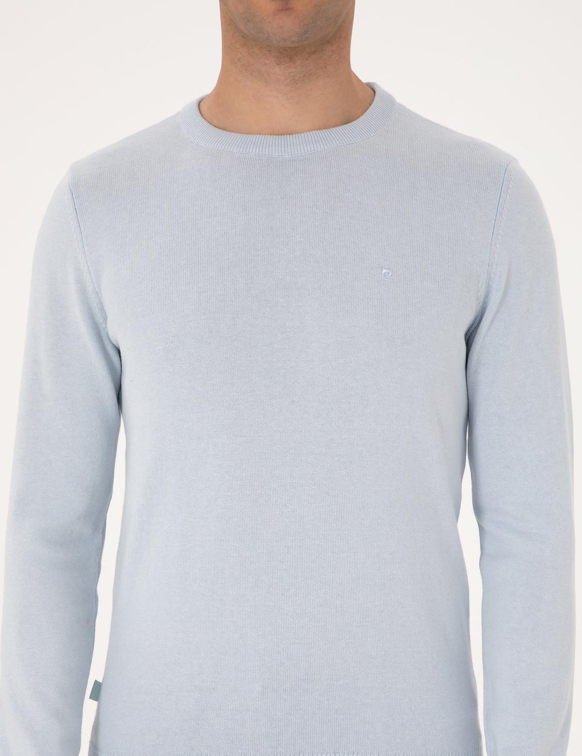 Açık Mavi Slim Fit Bisiklet Yaka Basic Triko Kazak - 50315509007