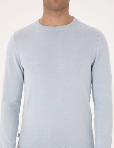 Açık Mavi Slim Fit Bisiklet Yaka Basic Triko Kazak