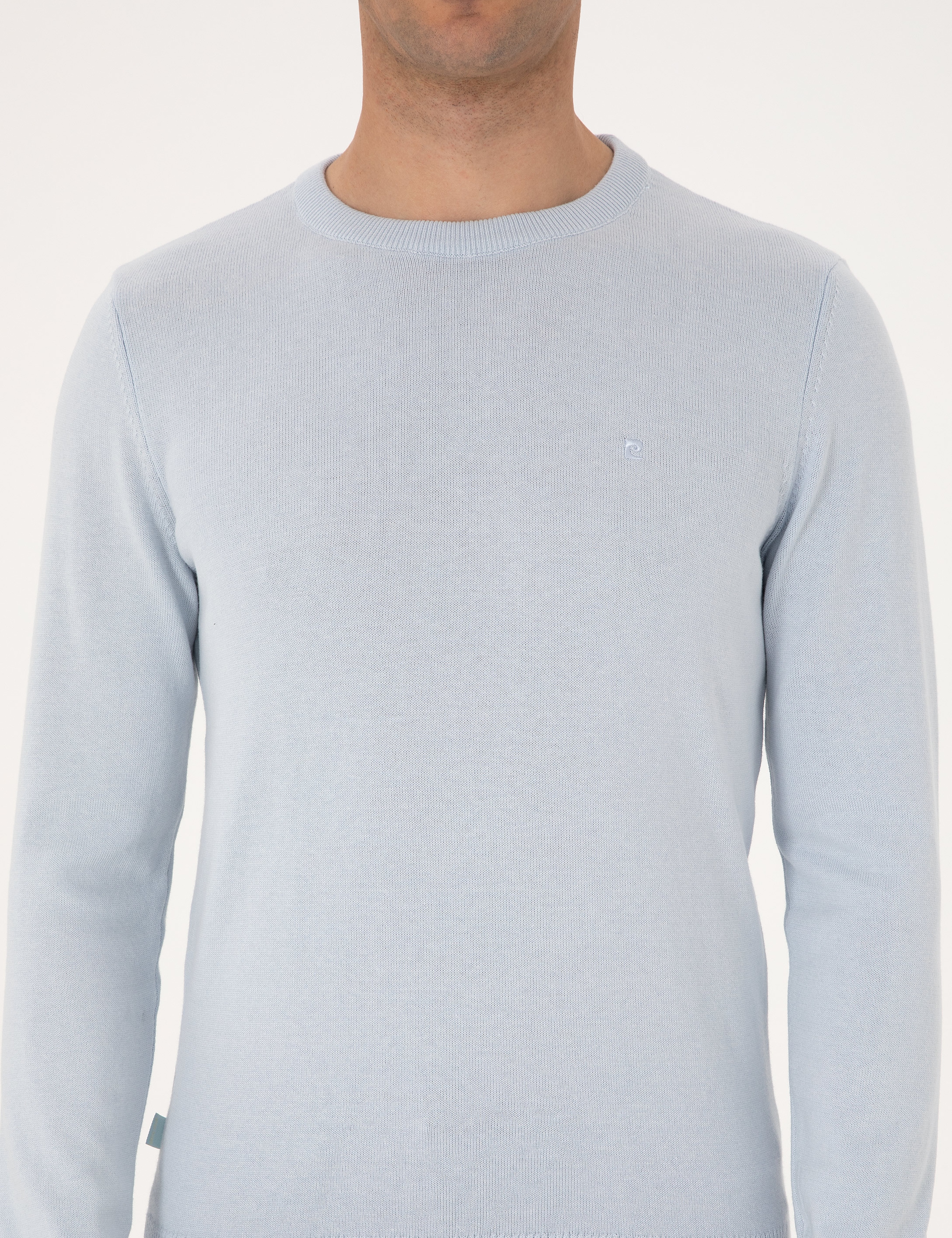 Açık Mavi Slim Fit Bisiklet Yaka Basic Triko Kazak - Image 6
