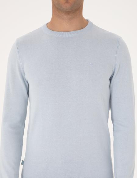 Açık Mavi Slim Fit Bisiklet Yaka Basic Triko Kazak - 50315509007