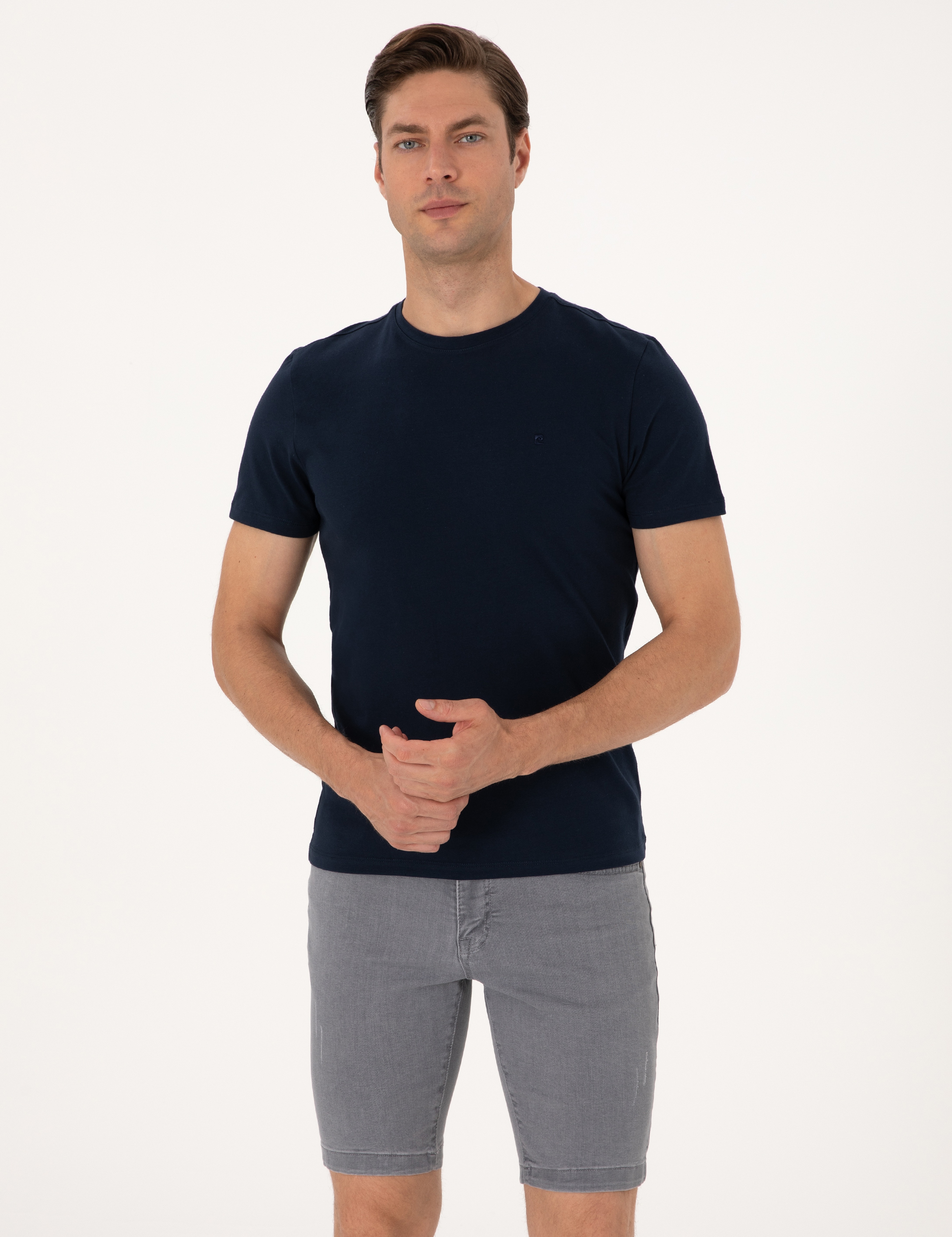 Lacivert Slim Fit Bisiklet Yaka Tişört - Image 1