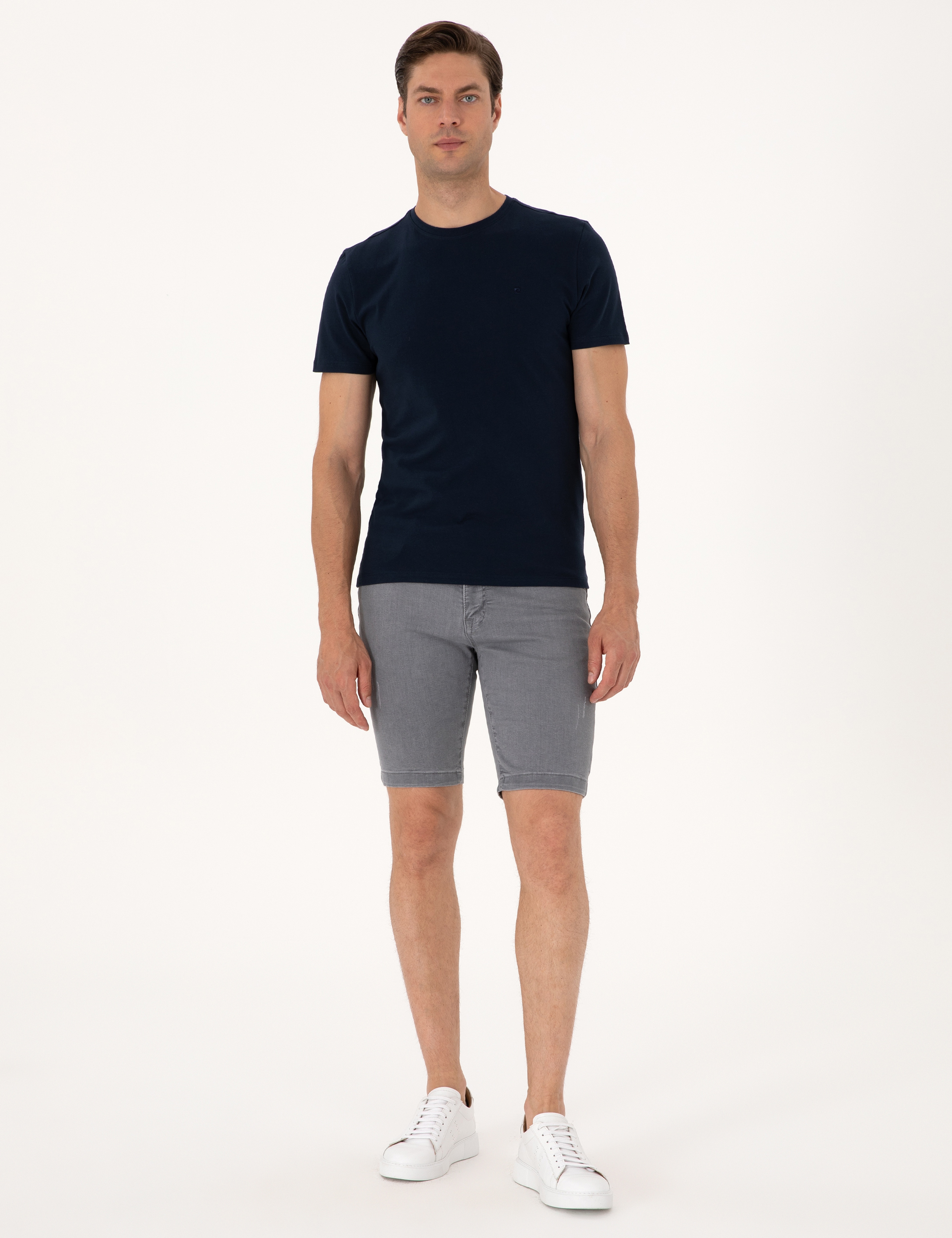 Lacivert Slim Fit Bisiklet Yaka Tişört