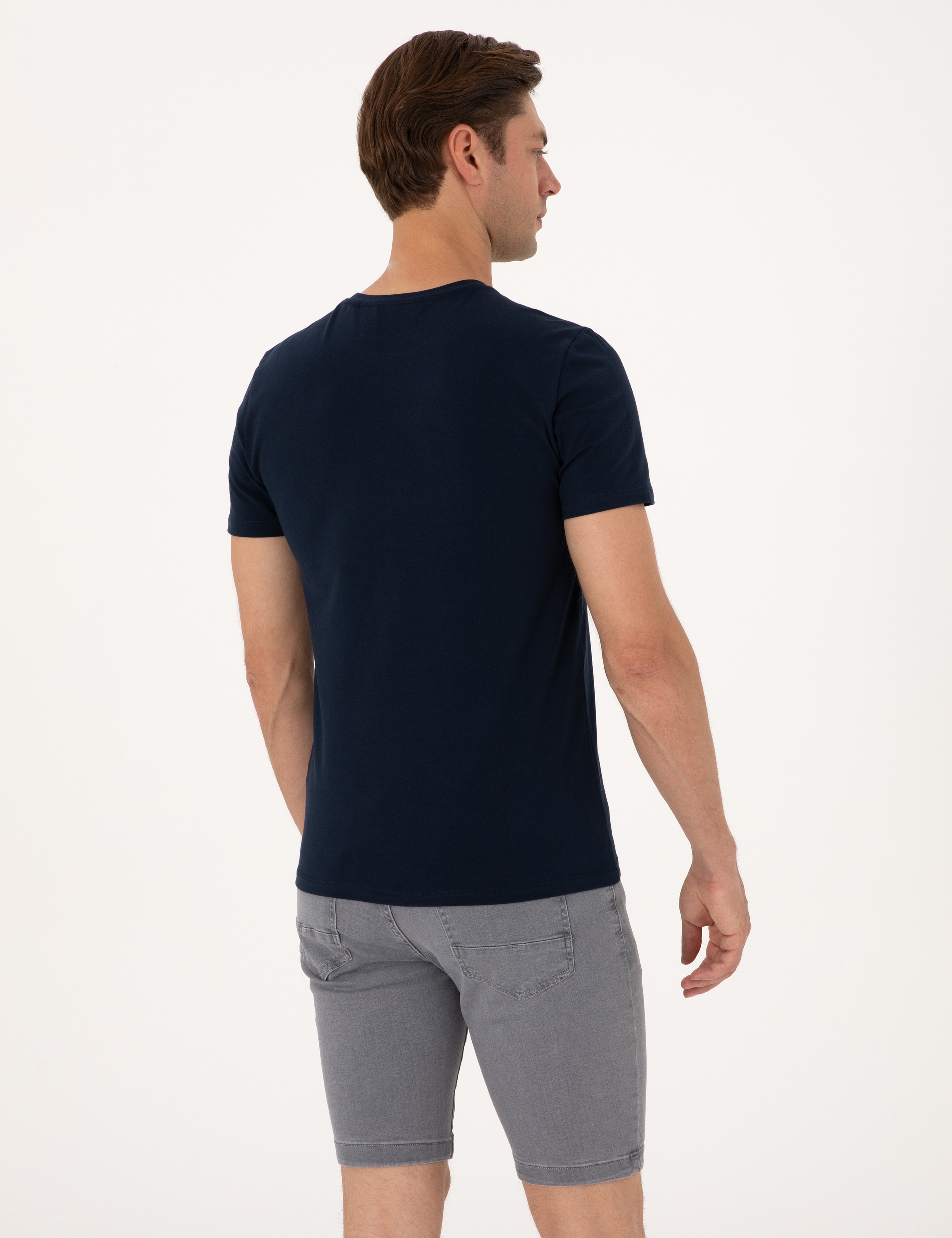 Lacivert Slim Fit Bisiklet Yaka Tişört