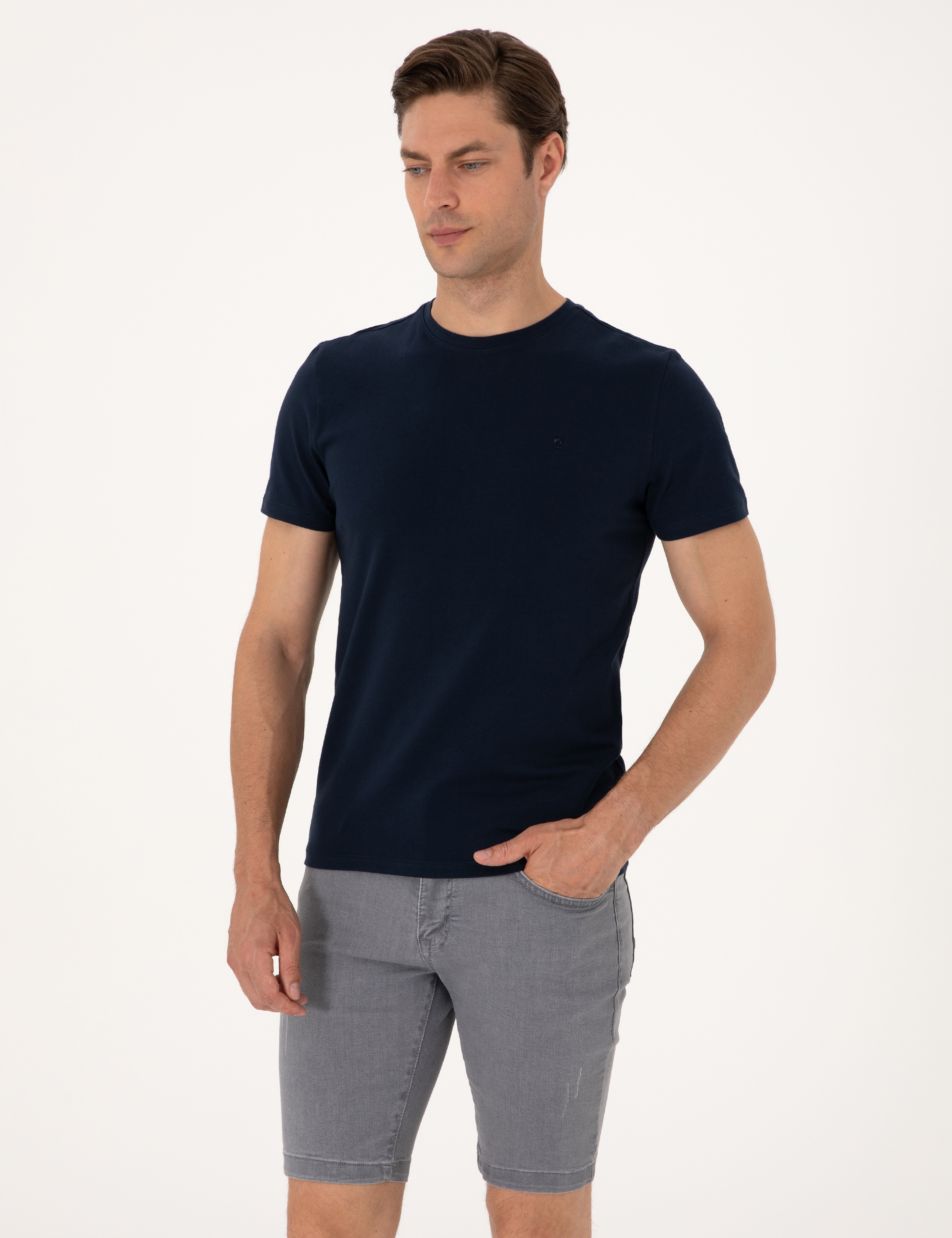 Lacivert Slim Fit Bisiklet Yaka Tişört