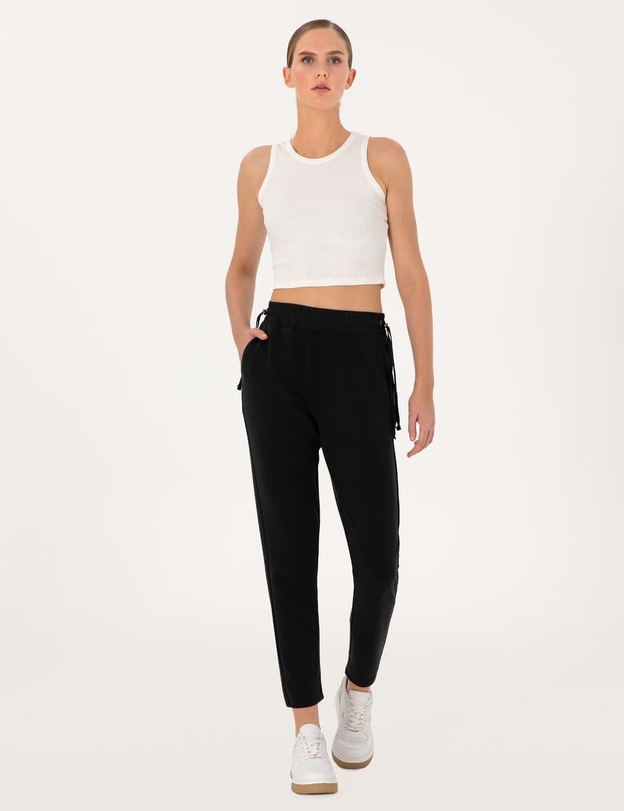 Siyah Regular Fit Modal Karışımlı Eşofman Altı