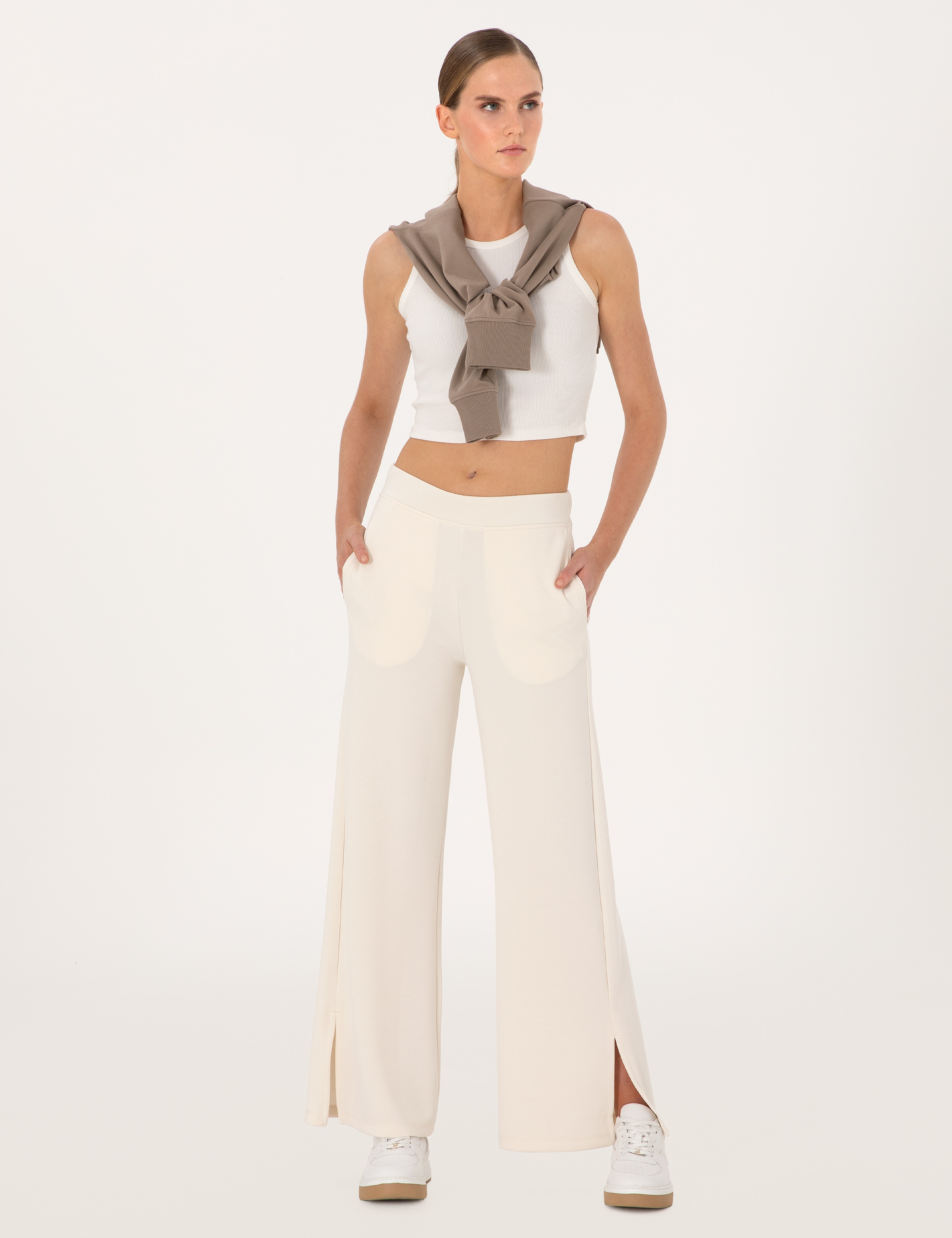 Ekru Flare Fit Modal Karışımlı Eşofman Altı - Image 1