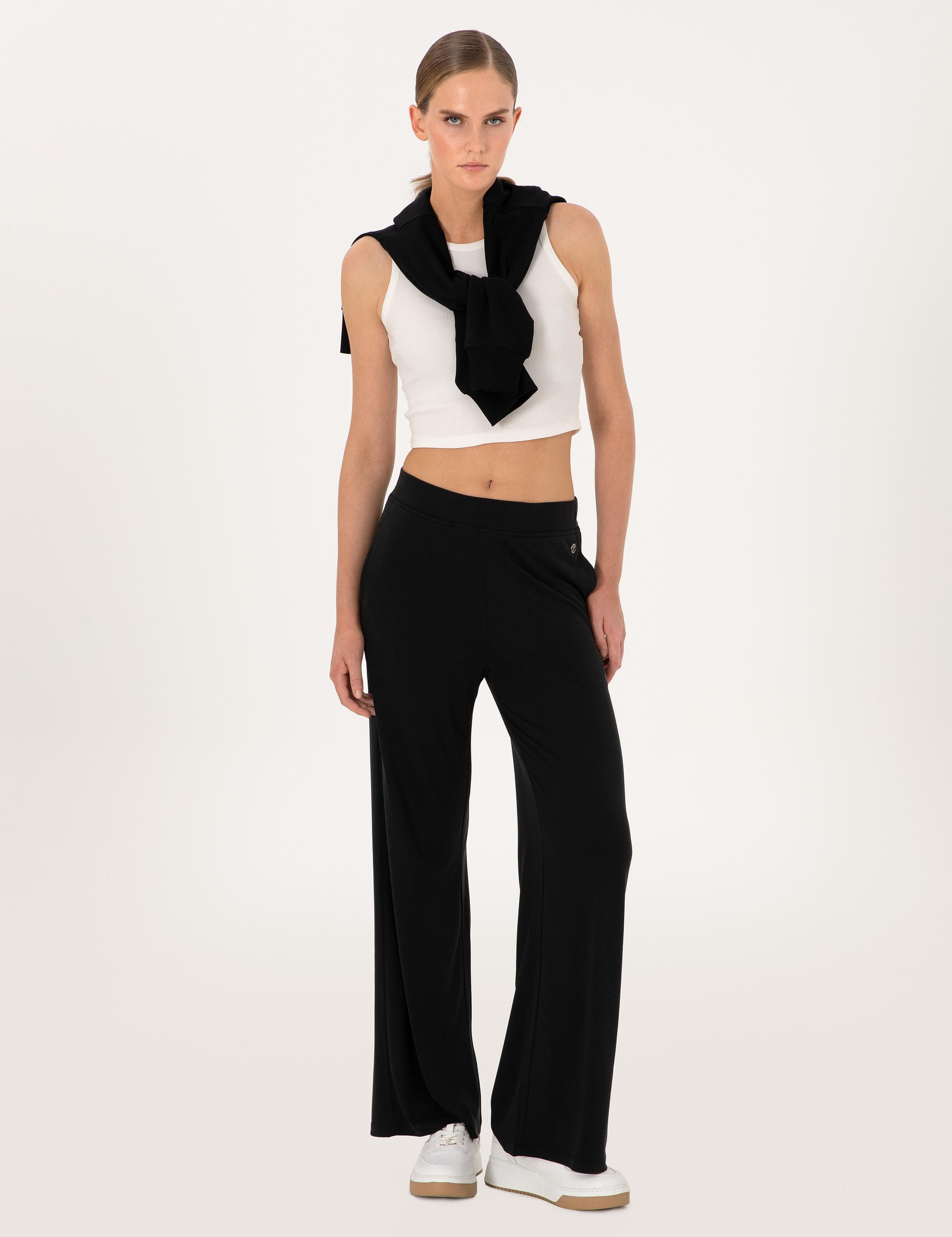 Siyah Loose Fit Modal Karışımlı Eşofman Altı