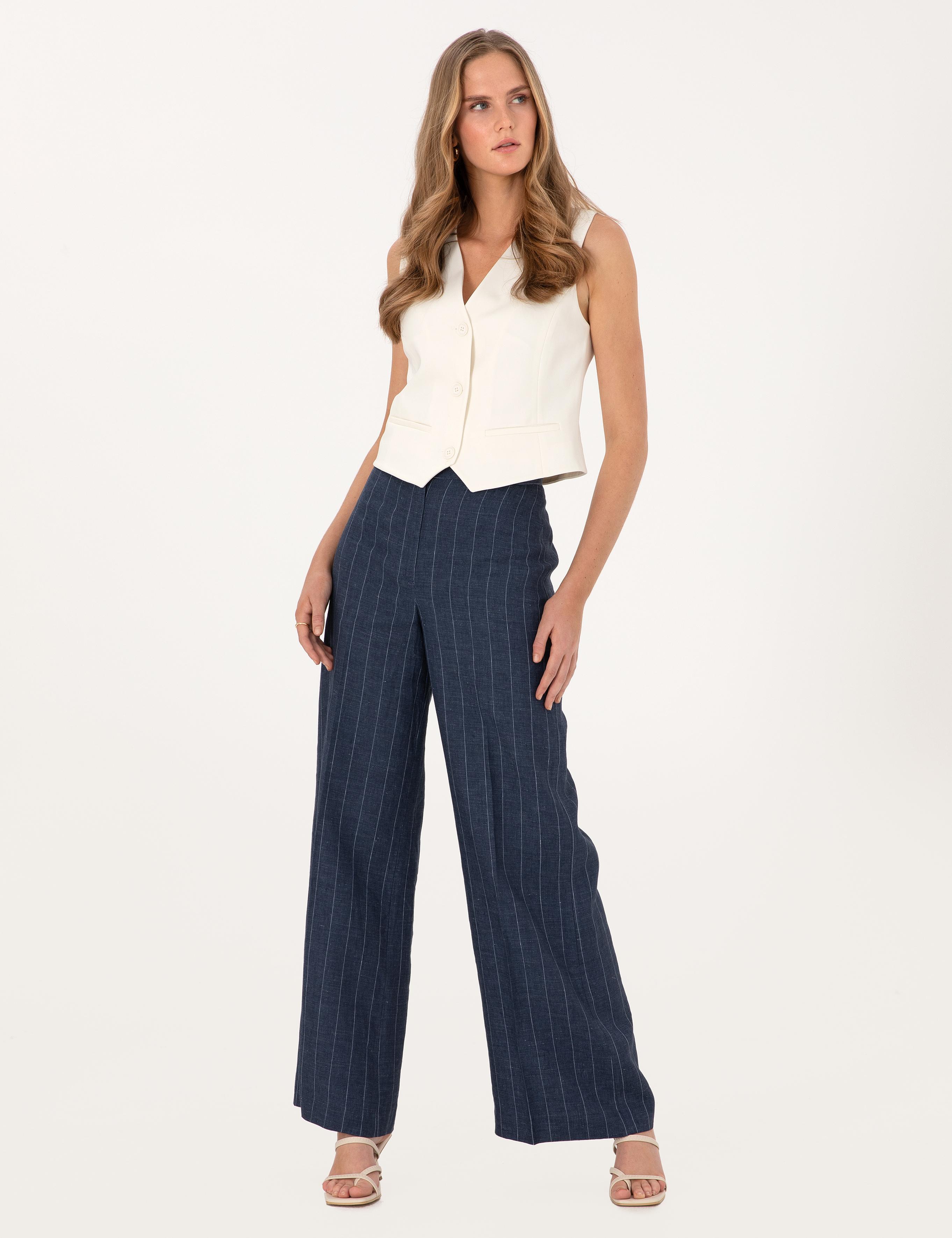 Lacivert Keten Pantolon