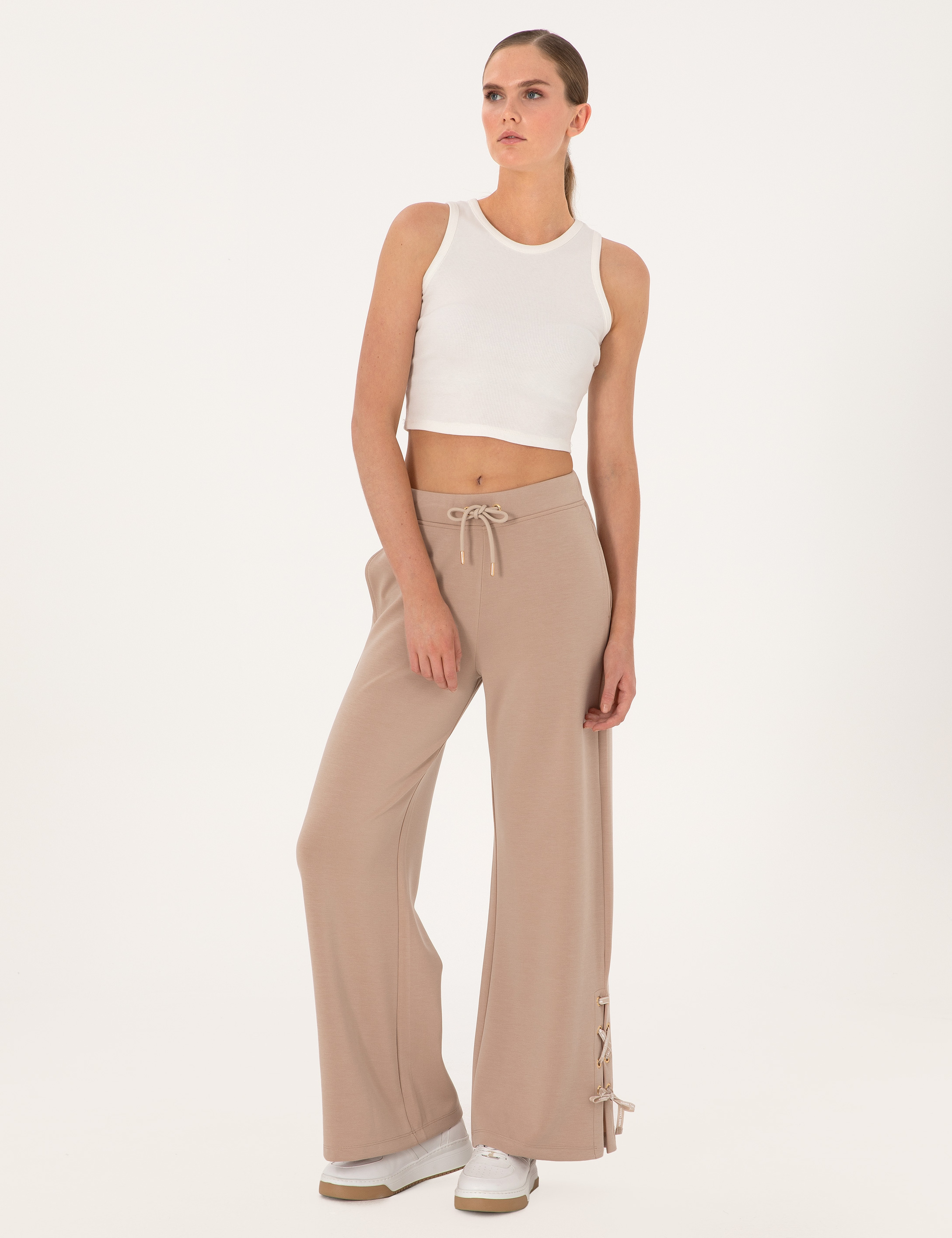 Bej Flare Fit Modal Karışımlı Eşofman Altı - Image 3