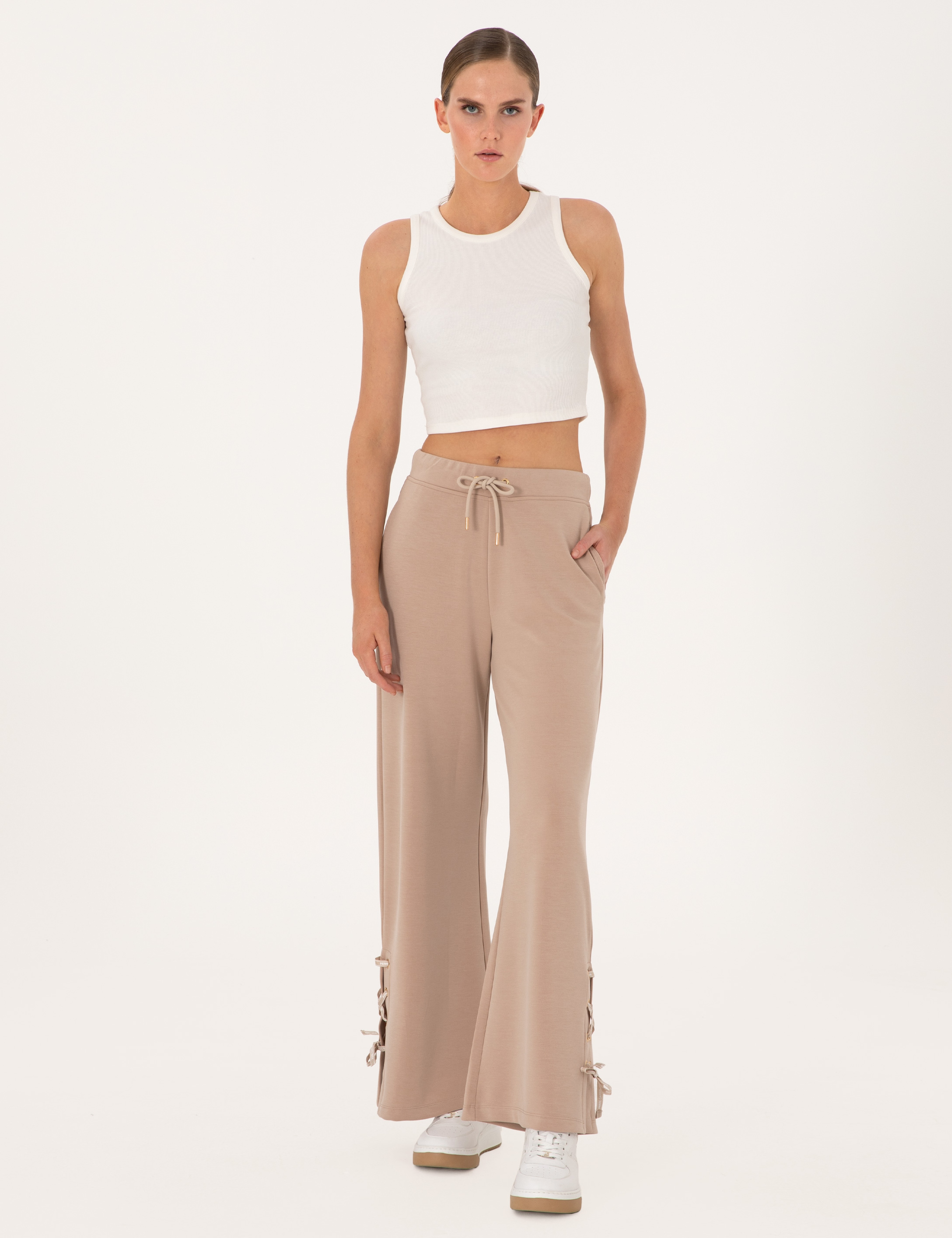 Bej Flare Fit Modal Karışımlı Eşofman Altı - Image 1