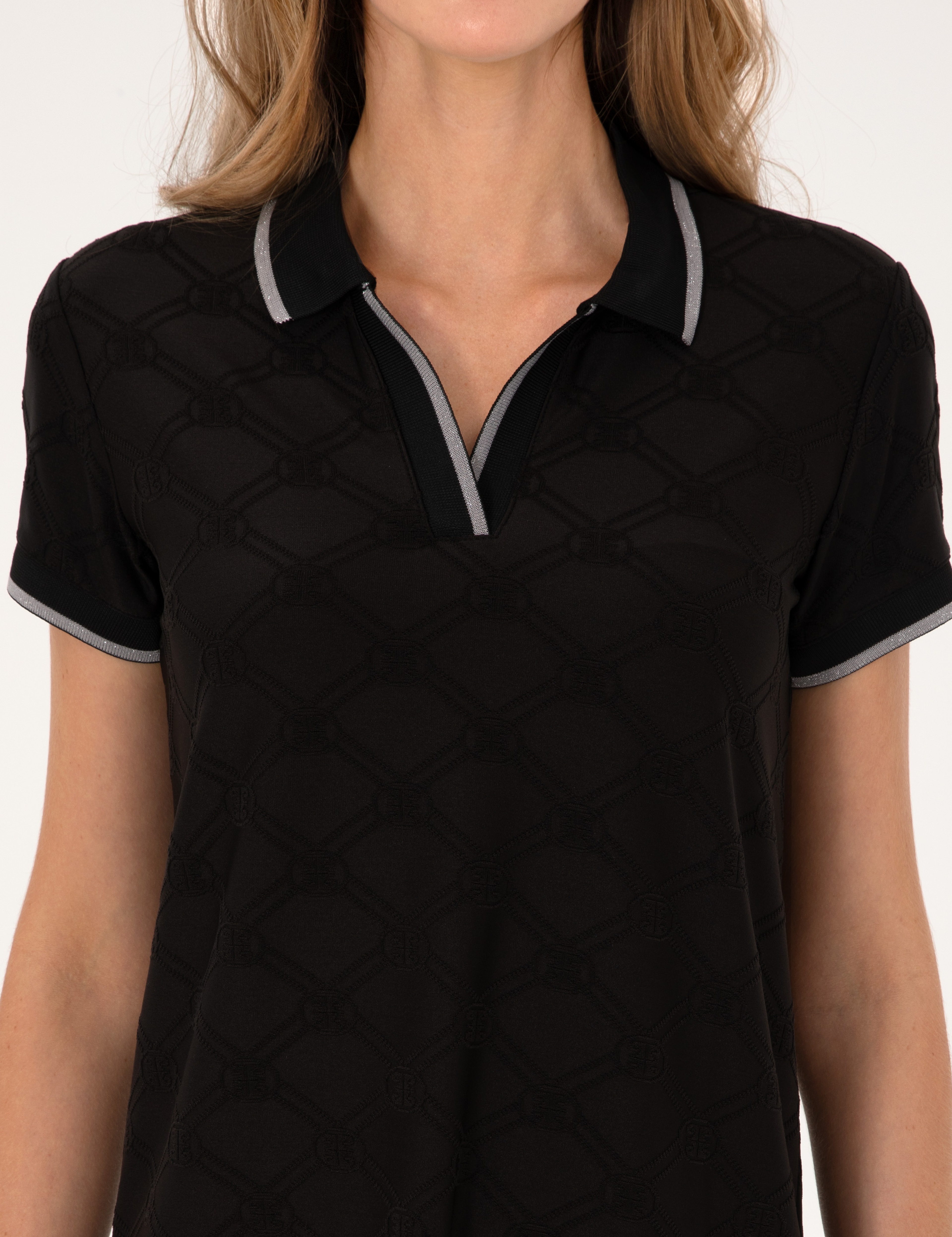 Siyah Desenli Polo Yaka Elbise - Image 5