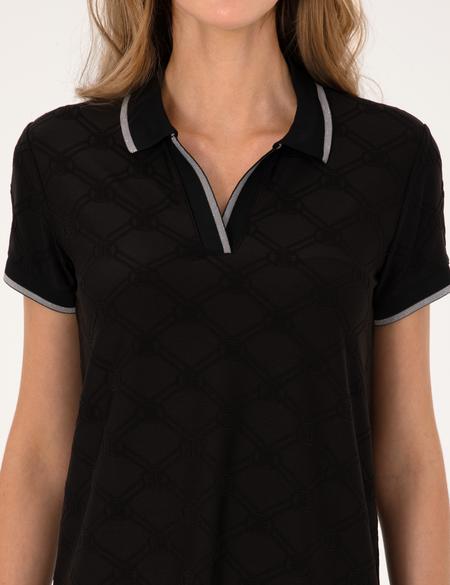 Siyah Desenli Polo Yaka Elbise - 50306092013