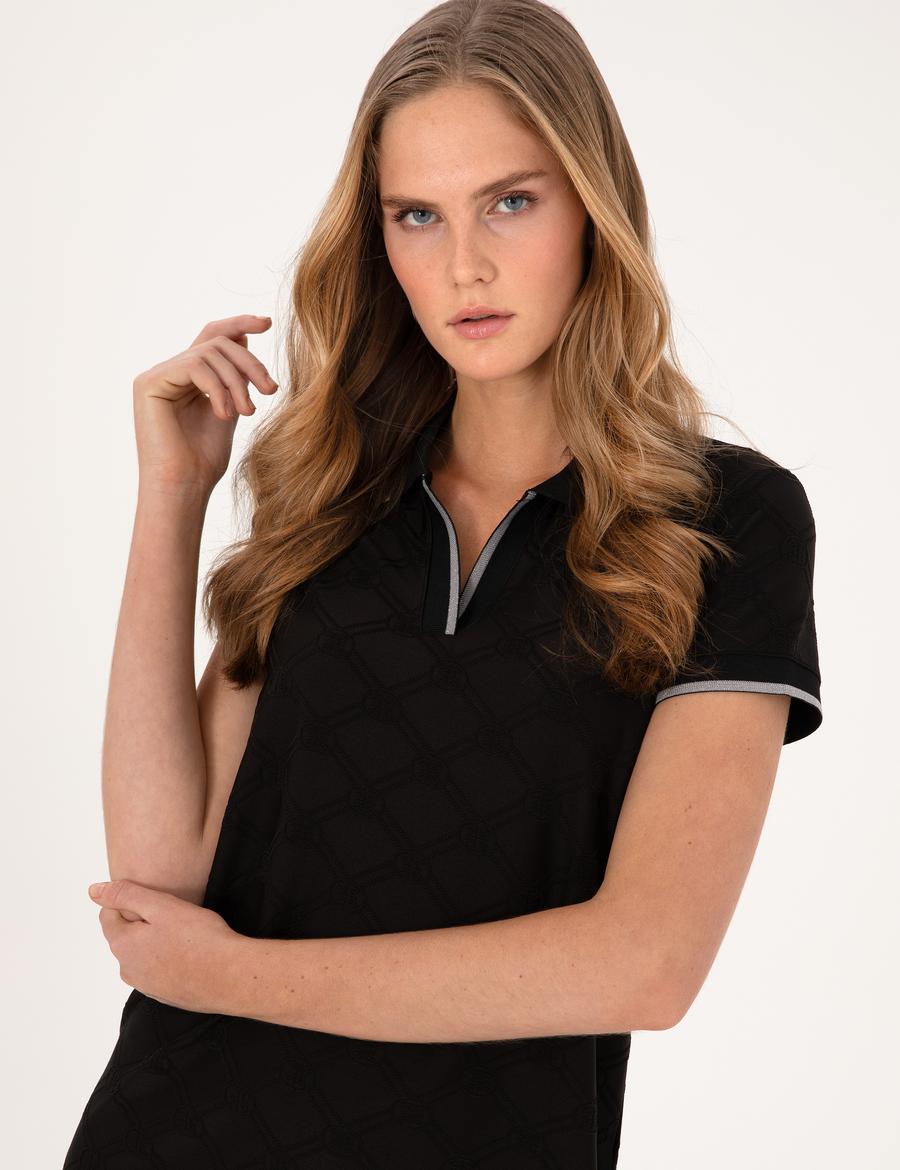 Siyah Desenli Polo Yaka Elbise