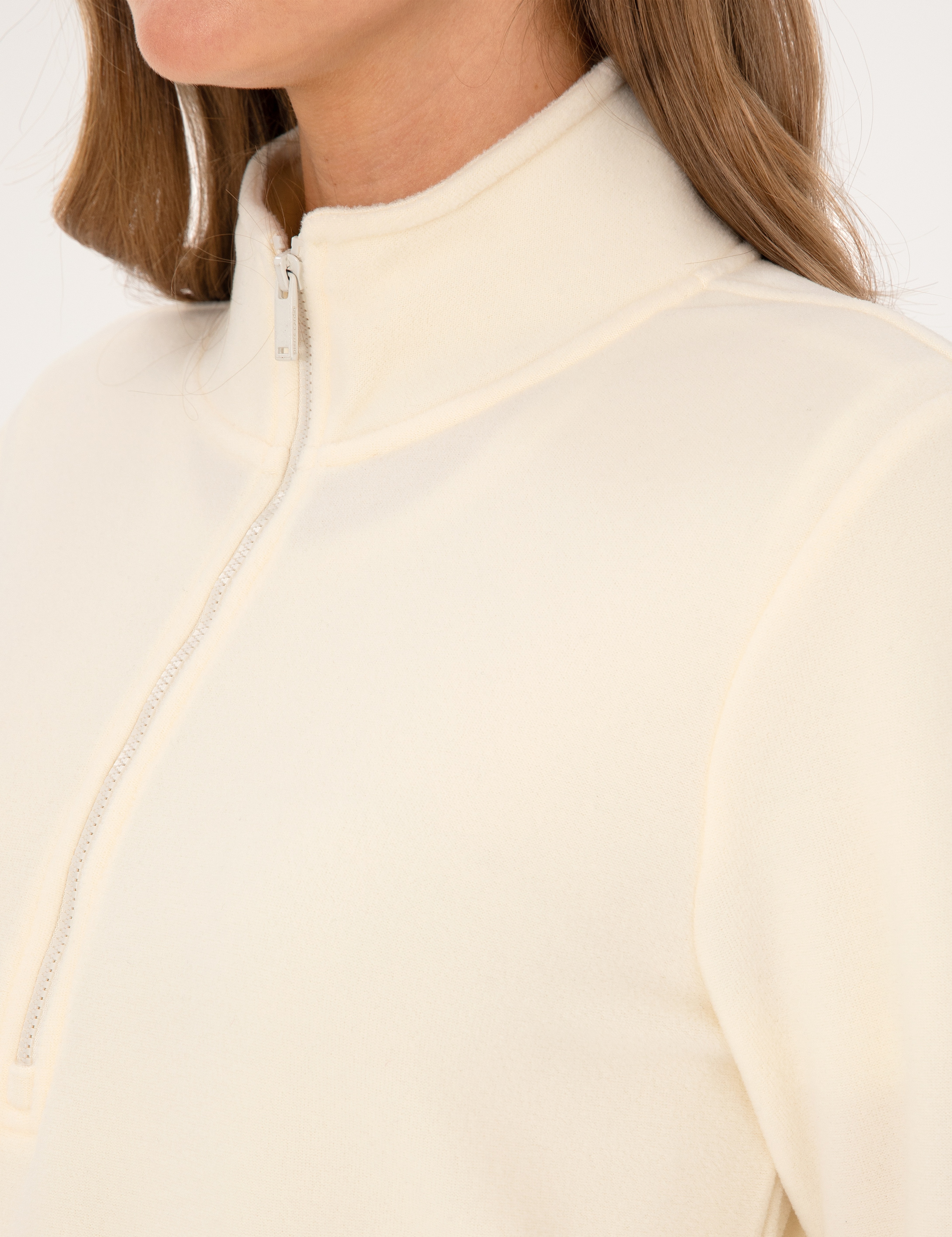 Ekru Comfort Fit Fermuarlı Polar Sweatshirt - Image 7
