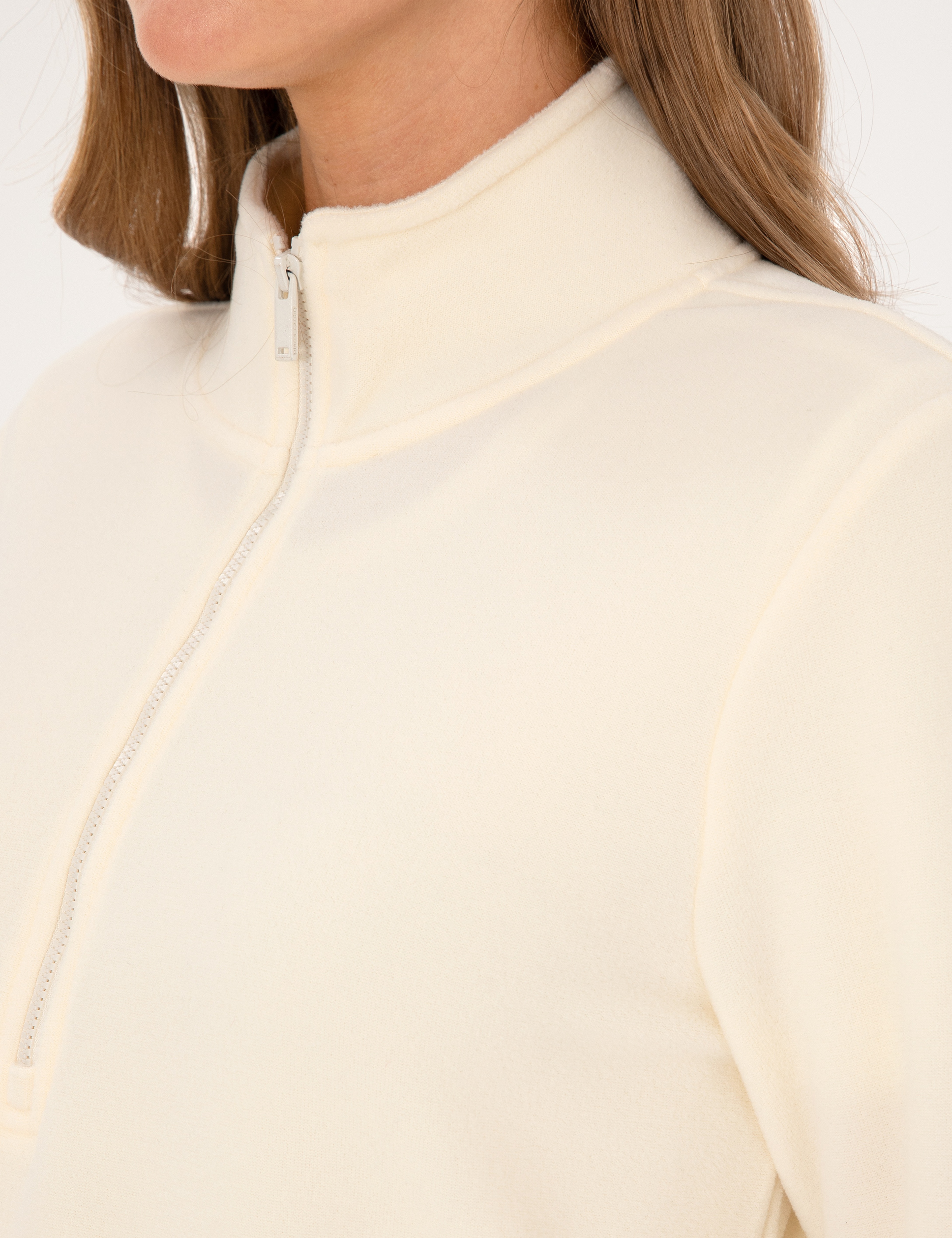 Ekru Comfort Fit Fermuarlı Polar Sweatshirt