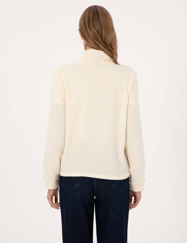 Ekru Comfort Fit Fermuarlı Polar Sweatshirt