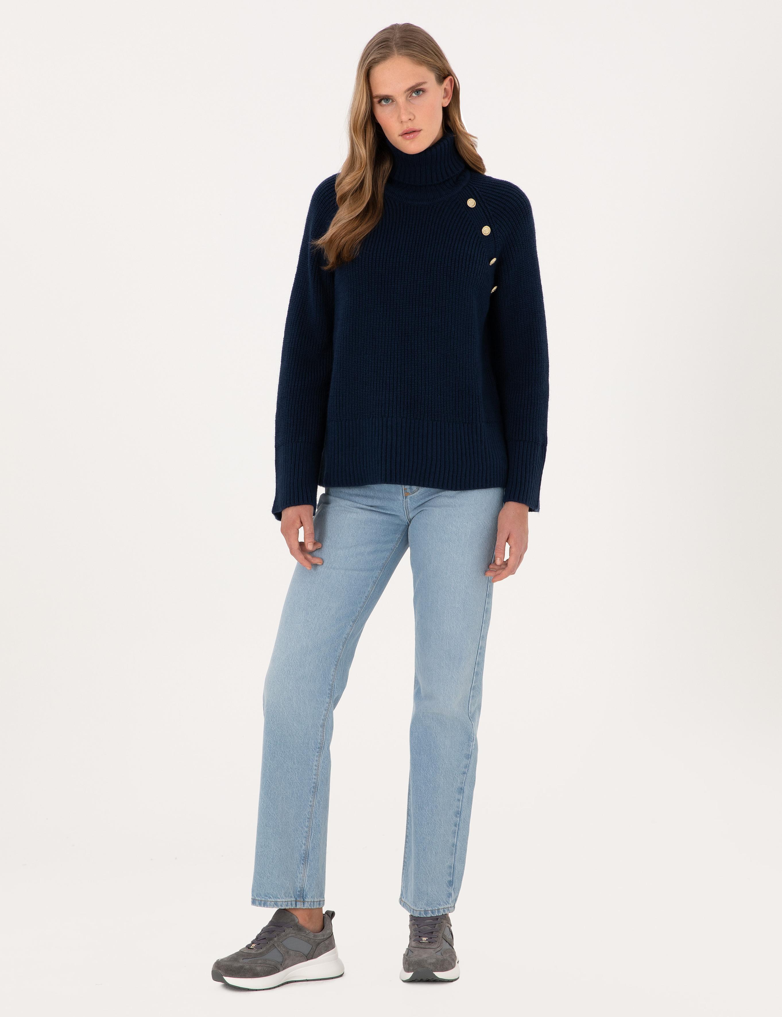 Lacivert Comfort Fit Balıkçı Yaka Kazak