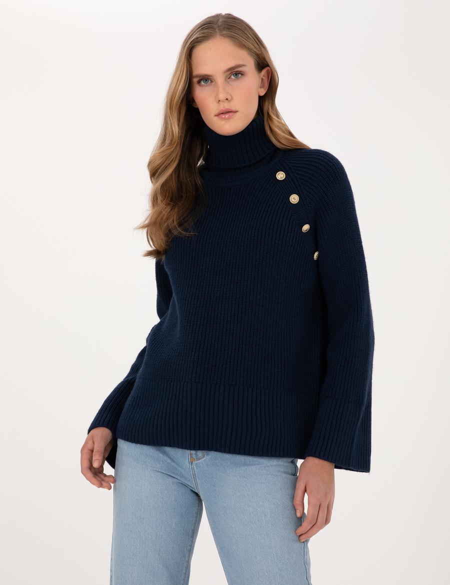 Lacivert Comfort Fit Balıkçı Yaka Kazak