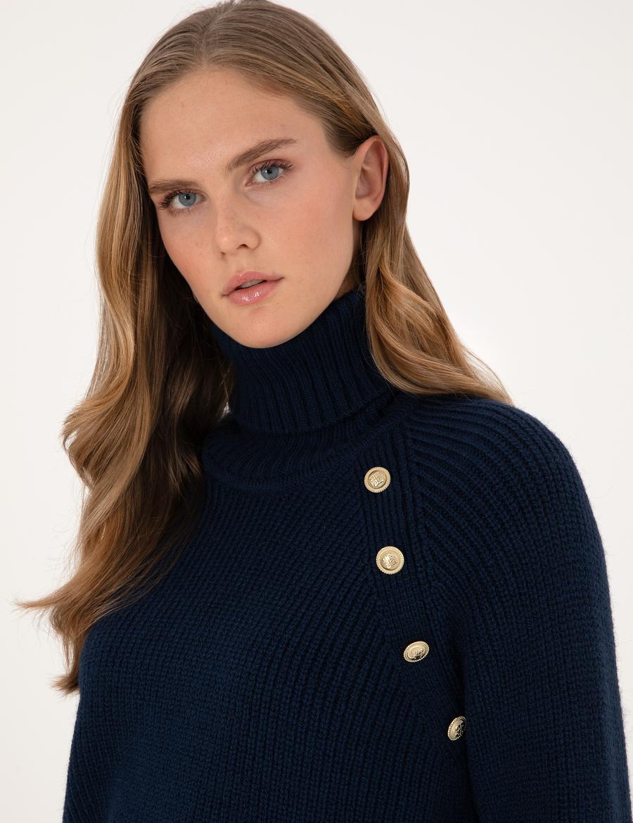 Lacivert Comfort Fit Balıkçı Yaka Kazak