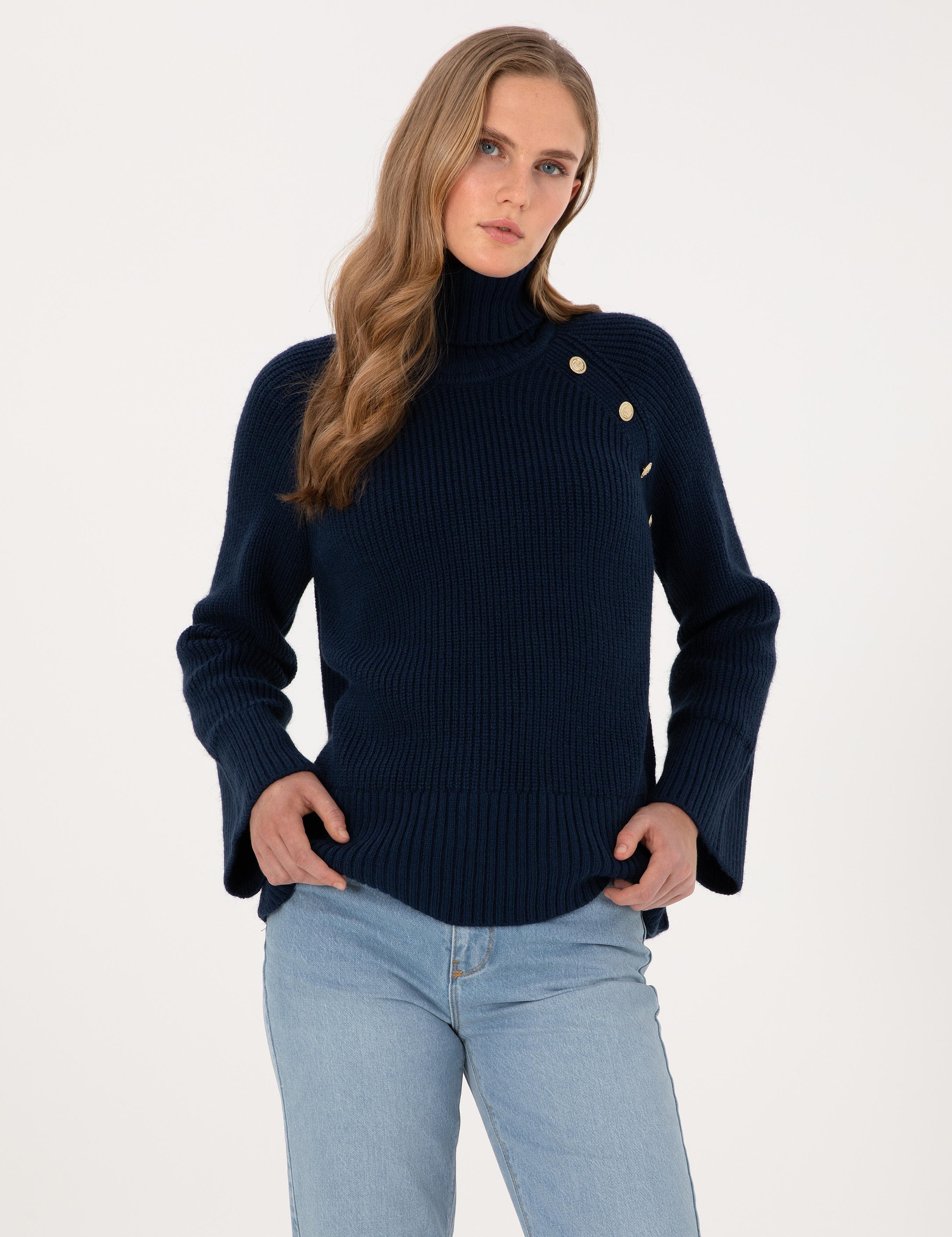 Lacivert Comfort Fit Balıkçı Yaka Kazak