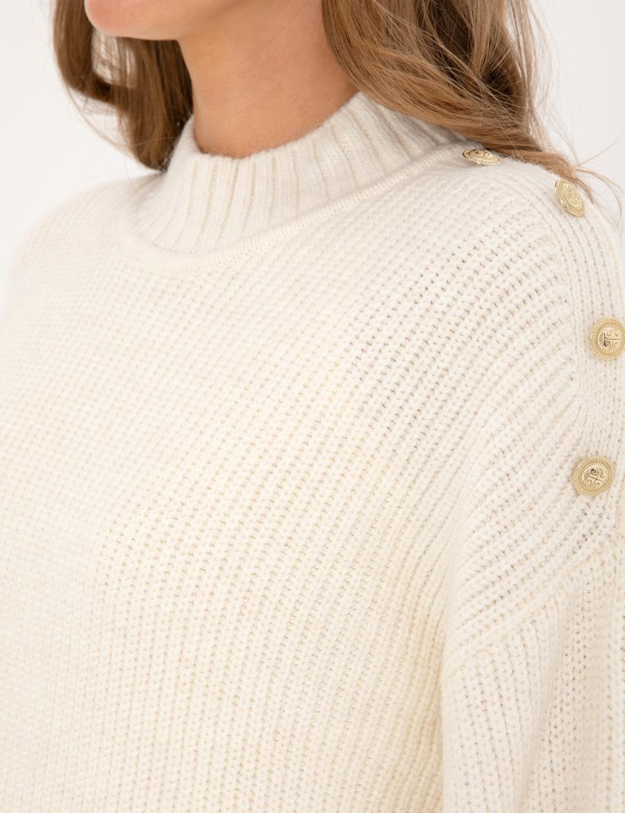 Ekru Comfort Fit Yarım Balıkçı Kazak