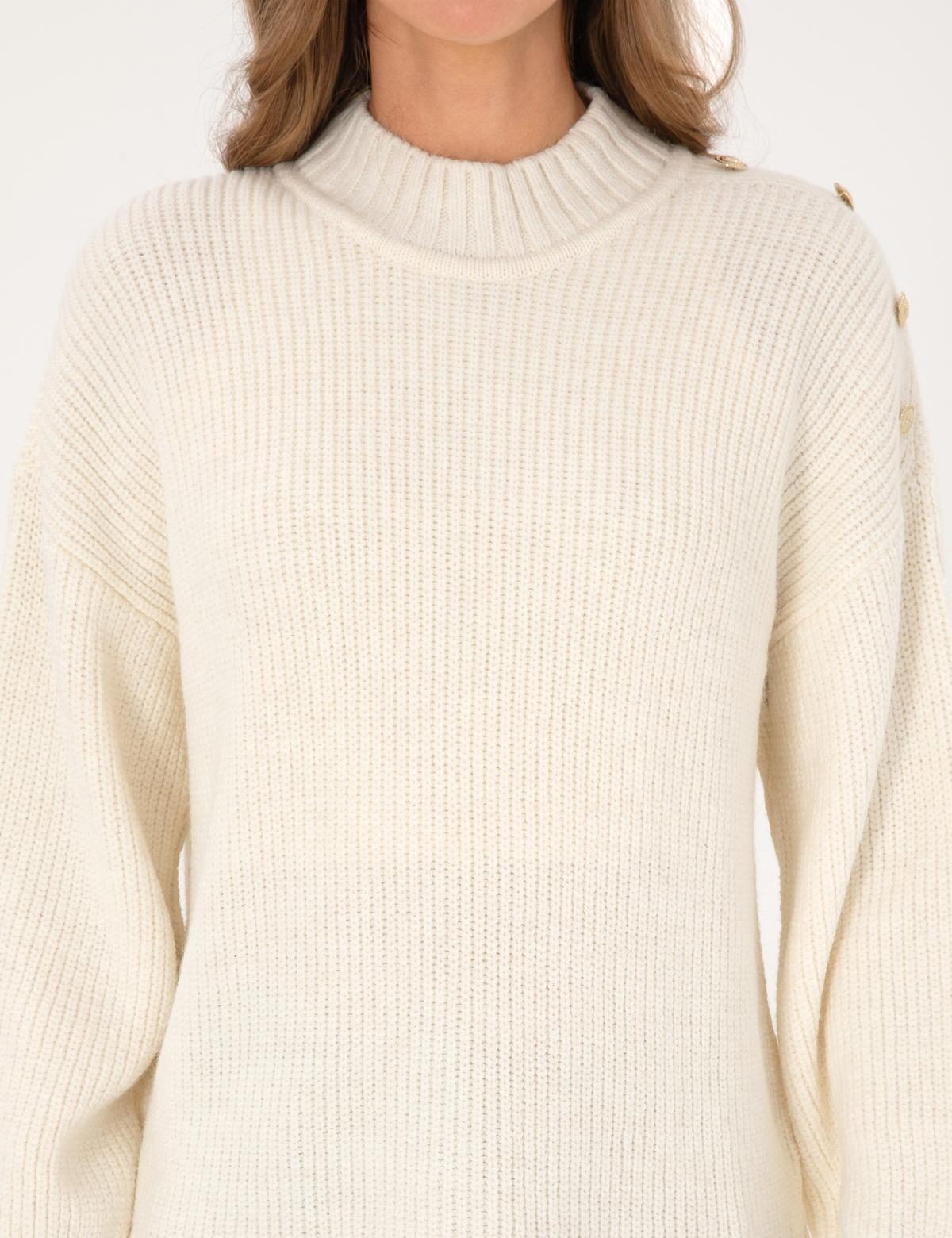 Ekru Comfort Fit Yarım Balıkçı Kazak - 50316342027