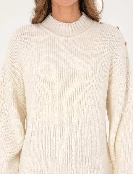 Ekru Comfort Fit Yarım Balıkçı Kazak - 50316342027