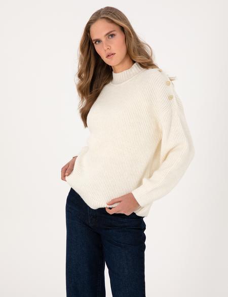 Ekru Comfort Fit Yarım Balıkçı Kazak - 50316342027